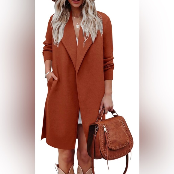 Women’s Long Sleeve Oversized Open Front Lapel Casual Knit Cardigan Coat M - Picture 3 of 4